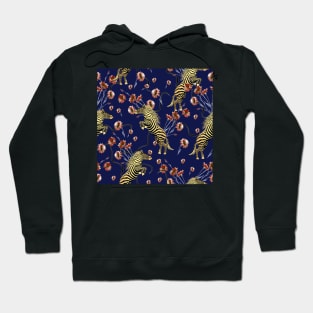 Golden zebra with red watercolor flowers Hoodie